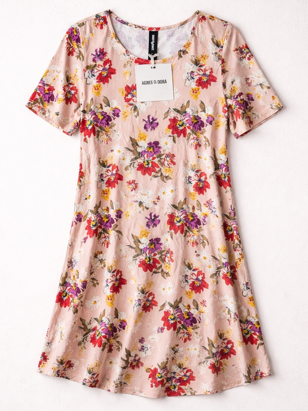 Pink Floral Swing Dress Soft Casual Comfy Agnes & Dora NWT Pockets!!!
